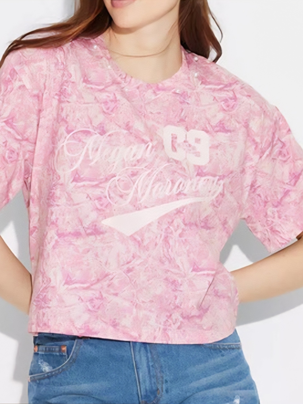Pink Tie-Dye Cropped Graphic Top